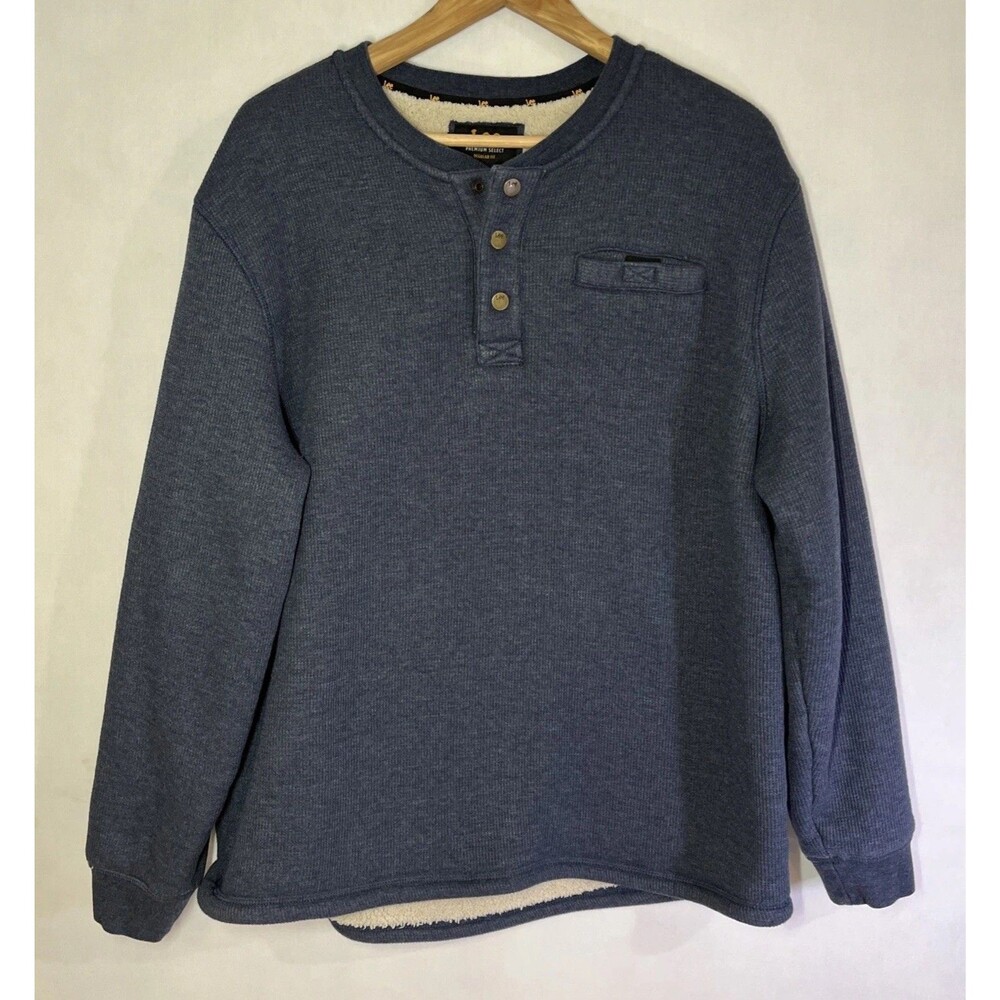 Lee Men’s Shirt XL Blue Thermal Henley Faux Sherpa Lined Gorpcore Pocket Knit